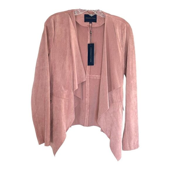 New Adrienne Vittadini Faux Suede Jacket Dusty Pink Open Flutter Front Women XS - Picture 3 of 6